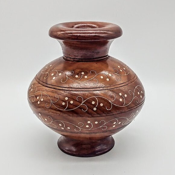 Hand Turned Organic Ash Wood Vase: Artisan Home Decor, 6 Hand-Turned 6-Inch Decorated Wood Vase